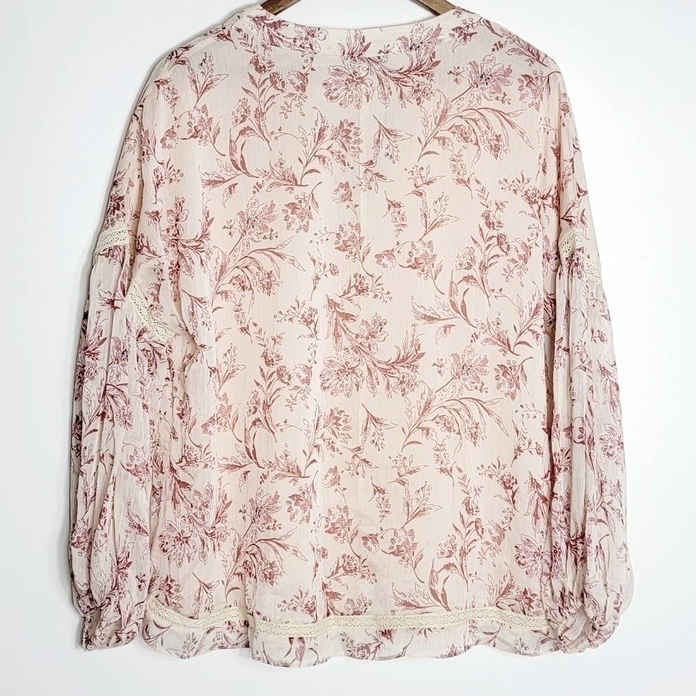 Miss Me Floral Boho Tie Women's Pullover Long Sleeves Women's Blouse Size M - Picture 7 of 7